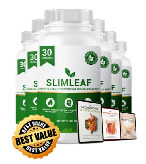 SlimLeaf Gut Health Supplement 6 Bottle Bundle with 3 Free Bonus eBooks for Digestive Wellness